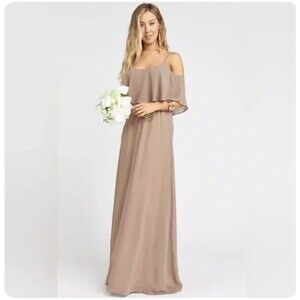 Show Me Your Mumu Dune Chiffon Bridesmaid Dress Caitlin Ruffle Maxi Sz Lg